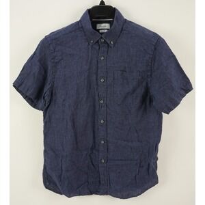 Porter & Ash 100% Linen Men's Large Solid Dark Blue Pocket Button Down Shirt